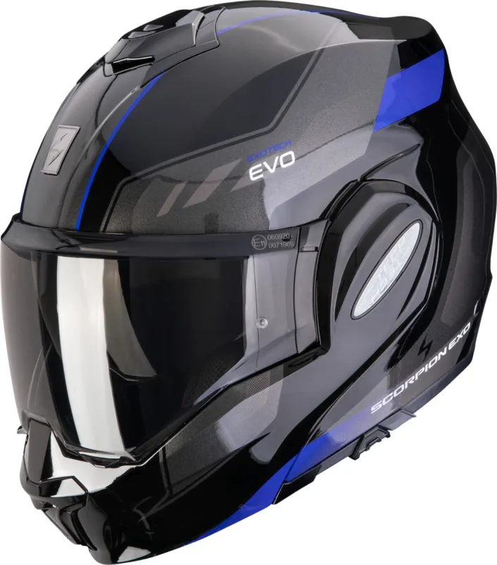 Scorpion Exo-Tech Evo Socius Vyklápěcí přilba černá/modrá - XL (60/61) Horká Nabídka