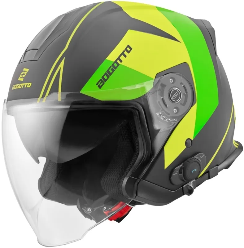 Bogotto V586 Detri BT Bluetooth Jet přilba černo/zelená - XS Sezónní Sleva