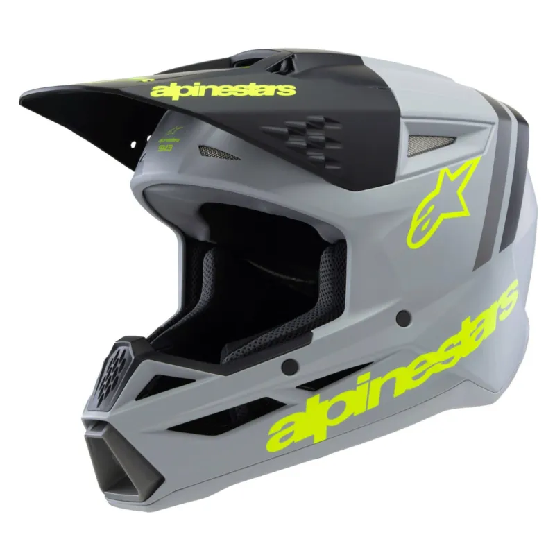 přilba S-M3 RADIUM, ALPINESTARS, dětská (šedá mat/žlutá fluo/černá) 2026 - S Cenová Bomba