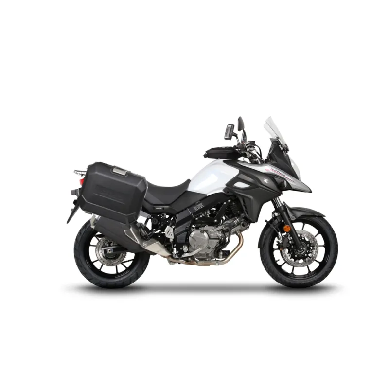 Akční Cena Kompletní sada bočních černých hliníkových kufrů SHAD TERRA BLACK 36L/36L , včetně montážní sady SHAD SUZUKI DL 650 V-Strom